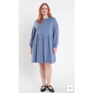 English Factory Size 1X XL Unbalanced Seam Ruffle Hem Knit Dress Dusty Blue